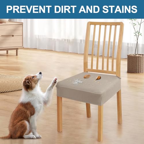 Image of Smiry Waterproof Seat Covers for Dining Room Chairs, No Rear Covers | Stretch Jacquard Removable Washable Chair Seat Slipcovers Protector, Set of 10, Taupe
