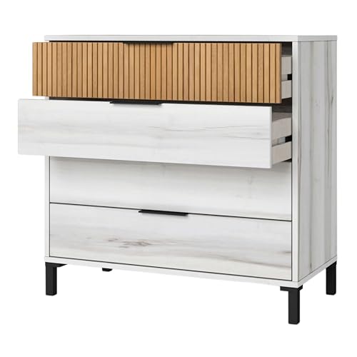 FABRIKIT Commode 4 TIROIRS ARLÉS 80X80 CM Couleur Blanc Nordique/HÊTRE