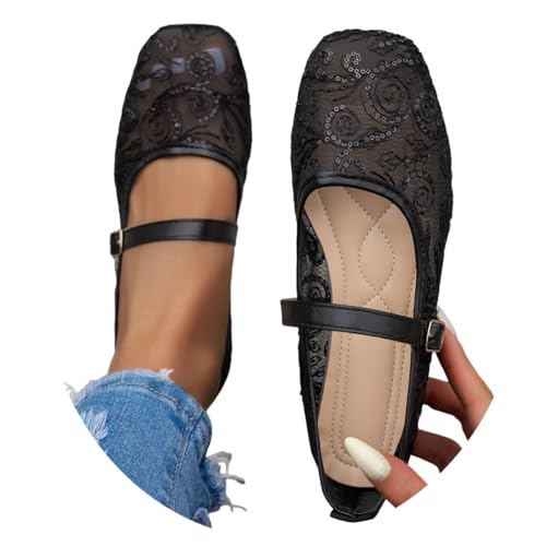 Minetom Ballerines Femme Confortable Confort Mariage Chaussures Dentelle Pieds Larges Plates Ballerine Sexy Souples A07 Noir 37 EU