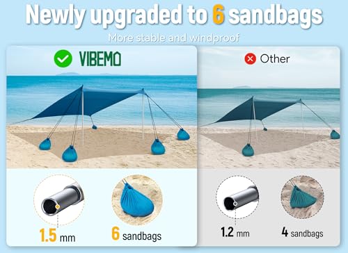Vibemo Beach Tent, UPF50+ Sun Shelter, 10x10ft Outdoor Canopy with Sandbags, Ground Pegs, Stability Poles & Sand Shovel, Portable Sun Shade for Traveling, Camping, Fishing, Picnics & Backyard Fun - Image 8