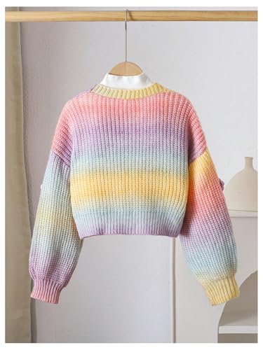 Girl's 3D Floral Cardigan Cute Rainbow Knit Cardigan Sweaters Open Front Ombre Long Sleeve Sweaters Outwear2