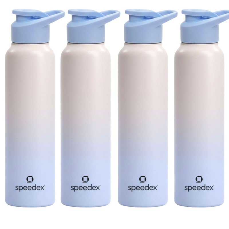 Image of Speedex Stainless Steel Water Bottle 1 Ltr, Leak Proof Sipper Cap, BIS Approved 1000 ml Metal Bottle For Daily, Office, School, Gym, Travel Use for Men, Women, Kids, Adults, Pink Blue, Set of 4