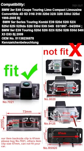 Image of Car Backup Camera Replacement for BMW 3er E46 316i 318d 318i 320d 320i 323i 325i 325xi 328i 330d 330i 330xd 330xi 316Ti 318Ti 320td 325Ti 316Ci 318Ci 320Cd 320Ci 323Ci 325Ci M3 Compact Coupe Touring