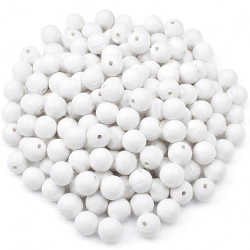 SPUNNYS Lot de 100 boules blanches en papier Ø 15 mm, boules à peindre et décorer pour loisirs créatifs, fleurs en papier, baies artificielles, ornements,...