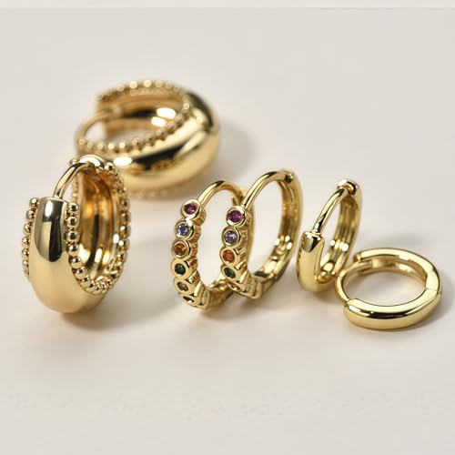 Image of 4Pairs Statement Gold Hoop Earrings for Women Trendy,Surgical Steel Gold Plated Hoop Hypoallergenic Earrings Set,Titanium Hoops Earring Stacks,CZ Cartilage Huggie Hoops Earring Gifts for Girlfriend