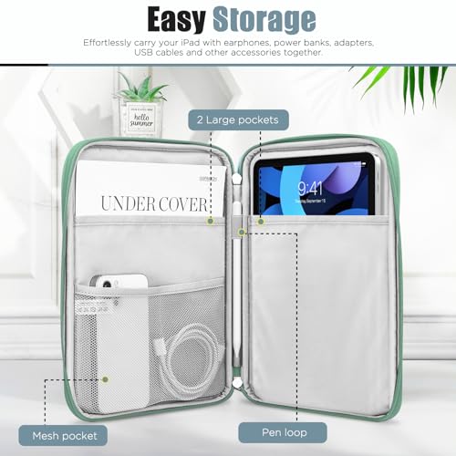 Image of TiMOVO 9-11 inch Tablet Sleeve Bag with Pocket, Bodhi Green | Fits iPad 11 inch A16 2025, iPad 10.9 inch /10.2 inch, Air 11 inch 5th /4th Gen, Galaxy Tab A9+ /A11 Plus 11 inch