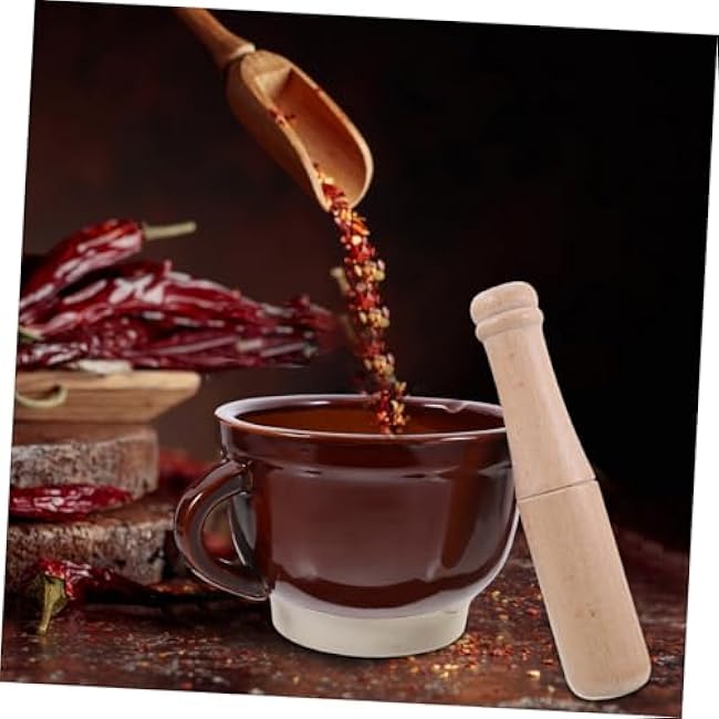 Happyyami Wooden Garlic Set Pestle Manual Garlic Mincer Bowl for Kitchen Seasoning Simple Kitchen Tool