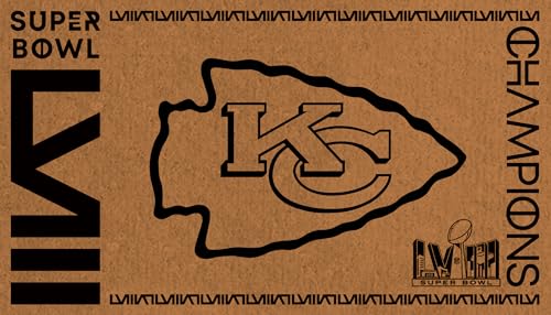 Team Sports America NFL Kansas City Chiefs Superbowl 58 Championship Natural Coir Doormat | 28 x 16 inches | Non Slip Back | Front Door Welcome Floor Mats | Indoor Outdoor Entrance Home Décor