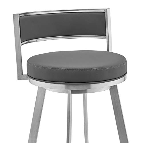 Armen Living Roman 26" Butaco Giratorio con Cuero Sintético Gris y Estructura de Acero Inoxidable Cepillado miniatura 6