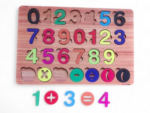 Image of Fiddlys Wooden Educational Jigsaw Puzzles for Toddlers & Preschoolers, Double Layered Wooden Puzzles with Bright Front & Back Print Alphabet Shapes and Numbers Learning, Toy (Number)