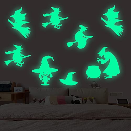 1Set Halloween Luminous Wall Decor Stickers Removable Halloween Witch Diy Sticky Mural Stickers Decals For Home Living Room Bedroom Bathroom Chalk Sticker For Wall #TOP2