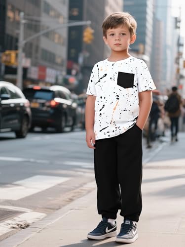 Image of Size 5-13 Years Boys Summer /Spring Outfits Set Short Sleeve T-Shirt & Pants Kids Boys Fall Fashion Clothes Sets