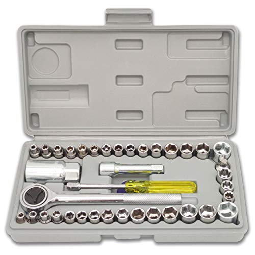 INHEMI Dopsleutel Set 1/4 "3/8", met Quick Omkeerbare Ratchet, Schroevendraaier Bit, Extension Bar,40 Stuk