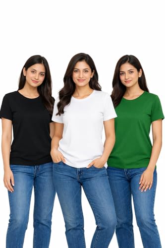 Image of Hangout Hub HH95 Tshirt for Womens | Regular Fit | Super Combed Cotton Women T-Shirt | Solid Plain Tees | Round Neck T Shirt | Half | Pack of 2 | 3 | 4 | 5 | 6