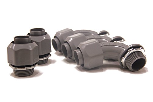 Sealproof Non-Metallic Liquid-Tight Conduit And Connector Kit, 1/2-Inch 25 Foot Made In Usa Flexible Electrical Conduit Type B With 4 Straight And 2 90-Degree Conduit Connector Fittings, 1/2" Dia #TOP1