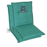 LILENO HOME Gartenstuhl Auflagen als [2er Set - Niedriglehner] in Türkisgrün - Bequeme Liegen als Sitzauflagen für Gartenmöbel - Stuhlkissen für Gartenstühle und Klappstühle