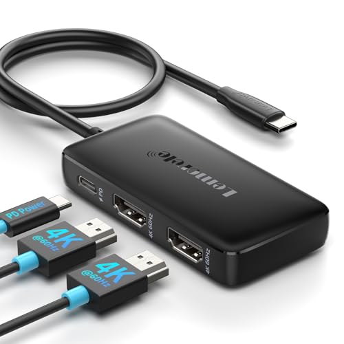 Image of Lemorele USB-C to Dual HDMI Adapter, USB C Hub with 2 HDMI 4K@60Hz, 100W PD Fast Charging, Plug and Play, Portable Type-C Multiport Adapter for MacBook, HP, Dell, Lenovo and More
