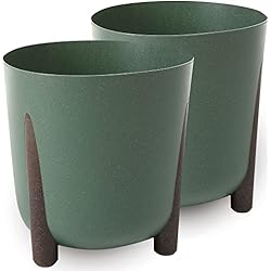 Maceteros Plasticos Decorados TULMERO Macetero mate, macetero de plástico, maceta decorativa para plantas grandes y pequeñas, juego de 2 macetas, macetero para hierbas, (2 unidades), color verde, diámetro de 30 cm