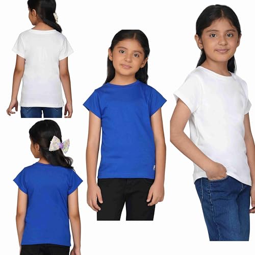 Image of Kids Round Neck T-Shirt Half Sleeves 100% Cotton Rich Soft Comfortable Fit Stylish Plain Color 1+1 Combo Original Brand Tshirt for Girls