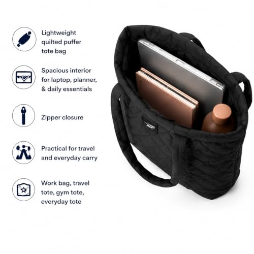 Image of Reebok Womens Tote Bag - Lightweight Carry On Puffer Quilted Tote Bag for Travel Work Travel and Daily Essentials