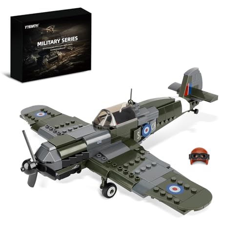 WW2 Spitfire Fighter Military Plane Building Set - with Sliding Features, Compatible with Lego...