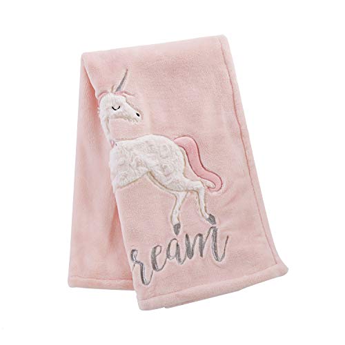 Image of Levtex Baby - Colette Plush Blanket - Appliqued and Embroidered Unicorn on Pink Plush - Pink, White, Silver - Nursery Accessories - Blanket Size: 30 x 40 in.