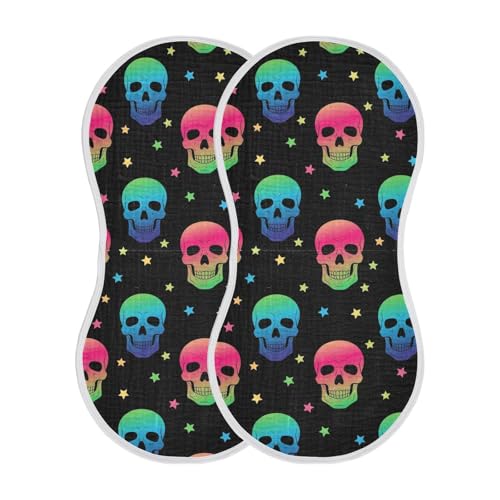 2 Pack Muslin Burp Cloths Halloween Neon Skulls Cotton Baby Burp Cloths Extra Absorbent and Soft Spit Up Rags for Newborn Must Haves, Large 22