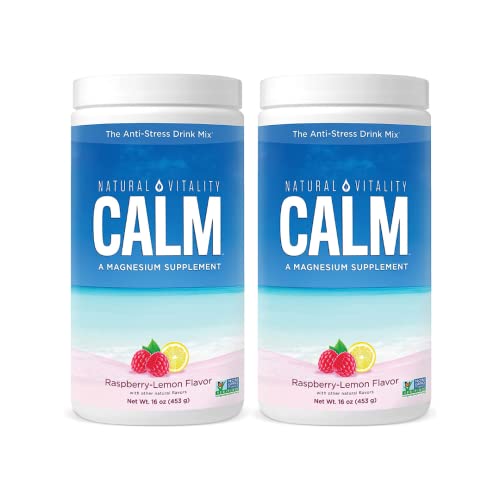 Natural Vitality Calm Magnesium Citrate Supplement, Anti-Stress Magnesium Supplement Drink Mix Powder- Raspberry Lemon, Vegan, Gluten Free and Non-GMO (Package May Vary), 16 oz Pack of 2