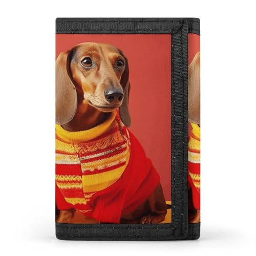 Trifold Wallet for Men, Cute Dachshund Coin Purse Slim Money Clip Credit Card Holder with 8 Card Slots