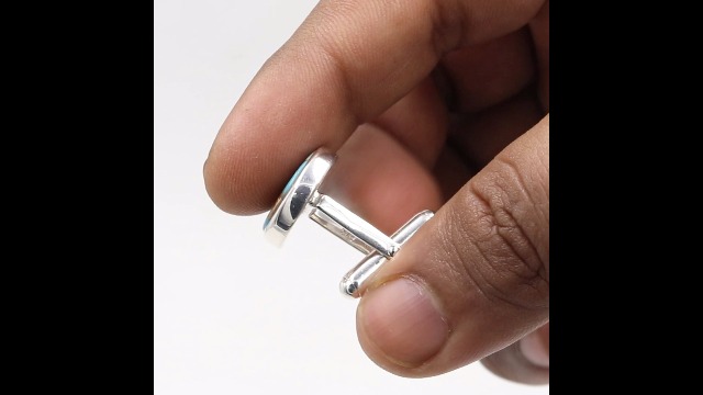 Mancuernillas de turquesa azul y cobre en plata 925 para hombre miniatura 7