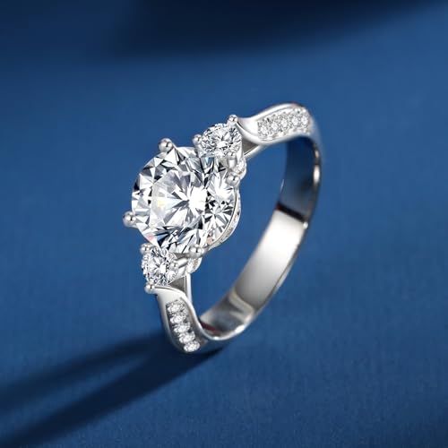 Moissanite Rings for Women 3 Stone Engagement Promise Rings S925 Sterling Silver 18K White Gold Plated Rings for Wedding Anniversary2