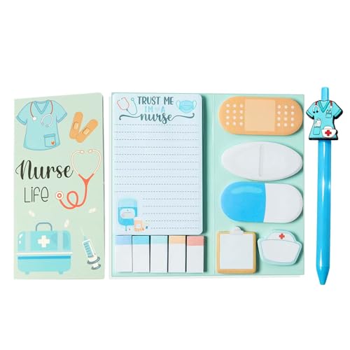 2 Pcs Nurse Pens and Cute Sticky Notes Set, Deals for Nurses, Nurse Gifts for Women Medical Themed Cute Nurse Sticky Notes and Funny Pens Black Ink, Gift for Nurses and Doctors