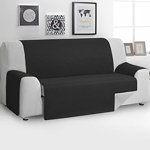 MERCURY TEXTIL - Housse de canapé réversible, housse de canapé rembourrée, housse avec accoudoirs, variétés de mesures (Gris+Noir, 1 place)