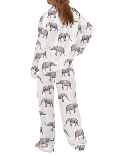 Image of SHESHOW Satin Pajamas Set for Women Set Long Sleeve Button Down Pjs Sets 2 Piece Loungewear Animal Sleepwear XS-XXL