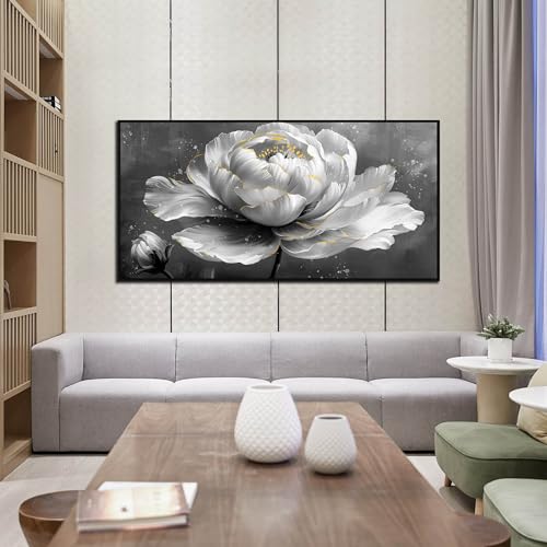 Image of AOZEMI Black and White Wall Art Nature Wall Decoration for Home Office | Flower Wall Decorations Grey Paintings for Home Kitchen Bedroom 48 inchL x 24 inchW