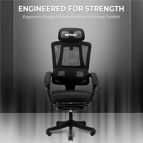 Image of NiTHO MC.II Series Ergonomic Mesh Gaming Office Chair | Lumbar Back Support Computer Chair, Class 3 Gas Lift, Rocking & Height Adjustable Swivel Office Chair for Home Office, Study or Gaming, Black