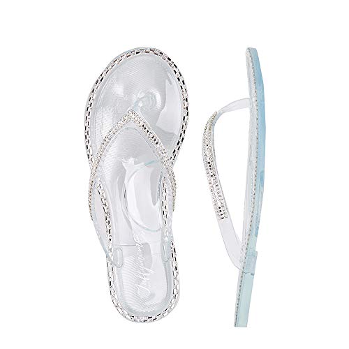 Luffymomo Women's Rhinestone Flip Flops Beach Flat Thong Sandals - Image 3