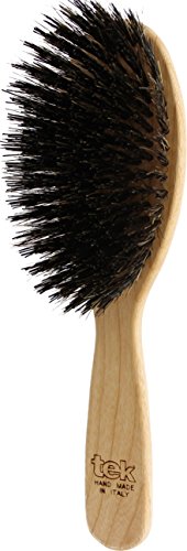 Tek big oval hairbrush in ash wood with boar bristles - for Hair Extensions - Handmade in Italy