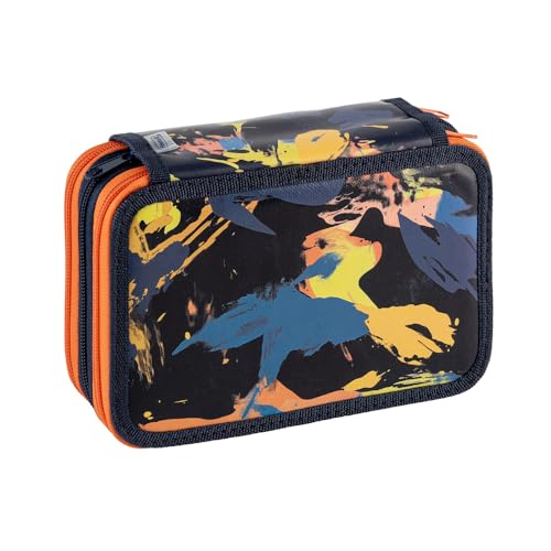 Favorit Pennfodral, 3 fack, skolmaterial med kontorsmaterial, 20 x 13 x 7,5 cm, kamouflage svart