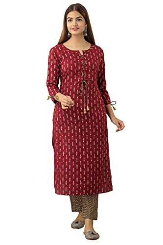 Image of Jaipurite Women's Rayon Printed Straight Kurta in Maroon