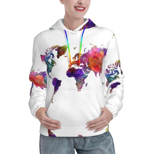 Sweat doux femme à capuche extensible imprimé carte couleur tendance