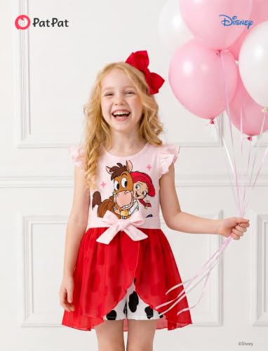 Image of Disney Princess Frozen Elsa Minnie Mouse Stitch Toddler Girl Romper With Skirt Overlay Summer Jumpsuit with Bow 2-6 Years