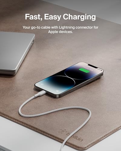 Image of Belkin Apple Certified Braided USB C to Lightning Cable 2 Meter - MFi Certified 18W Power Delivery iPhone Charger Cord - Apple Charger USB C Cable - Fast Charging for iPhone 14, iPhone 13 - White