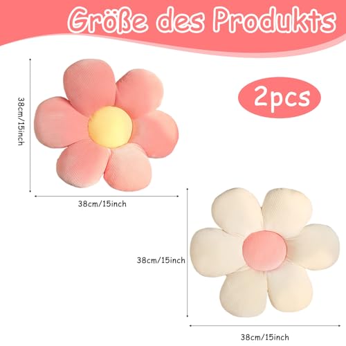 Blume Bodenkissen, 2 Stück Blumenbodenkissen Sitzkissen, 38x38cm Blumenboden Kissen Tatami Blumenförmiges, Weiches Blütenblattkissen, Kissen Blumenform für Schlafzimmer Sofa Couch(Weiß und Rosa)