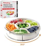 Rotating Snack Box Container - Medium Divided Serving Tray with Lid - Snack Spinner for Kids -Pie Carrier,Mess-Free Snack Container - Veggie Tray with Lid for Fridge - Spinning Snack Container