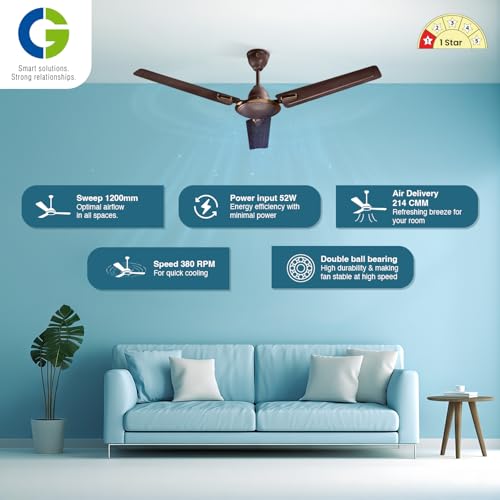 Image of CG Hansair | Decorative High-Speed 1200mm Ceiling Fan | 100% Copper Motor | 2-Year Warranty | Double Ball Bearing | Metallic Choco Brown