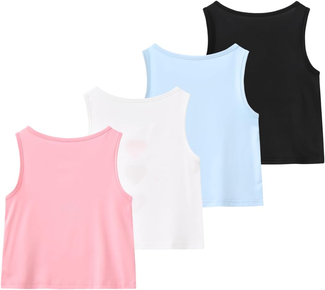 Girls Tank Tops 4 Packs Sleeveless Racerback Crop Top Casual Cute Graphic Print Shirts for Girls 3-14 Years