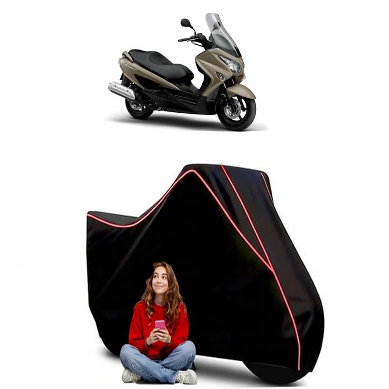 Image of Burgman Street EX Scooty Bike Cover Water Resistant Outdoor Use Universal Fit Scooters Motorcycles Heavy Duty UV Protection Dust Rain Scratch Resistant Elastic Bottom Black Blue Piping