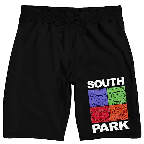 Bioworld South Park Four Boys Character Squares Men's Black Sleep Pajama Shorts