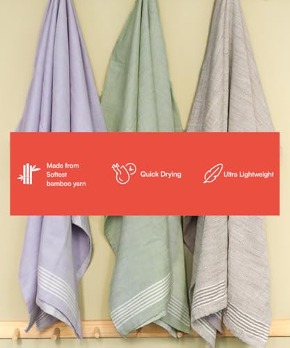 Image of Thirsty Towel by Doctor Towels, Bamboo Bath Towel Slub 250 GSM | Pack of 3 Quick Dry & Ultra Soft | Antimicrobial Bamboo Towels for Bath Large Size 75 x 150 cm for Men & Women - Green, Viola, Brown